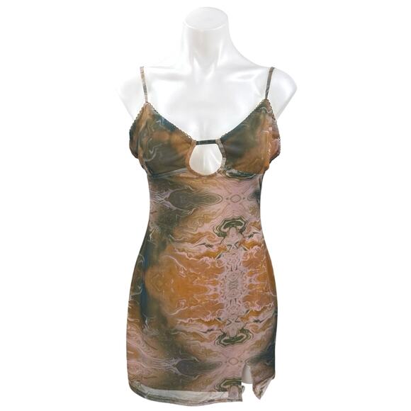 Le Lis Multicolor Sleeveless Keyhole Marble Print Cami Mini Bodycon Tank Dress M - Picture 1 of 6